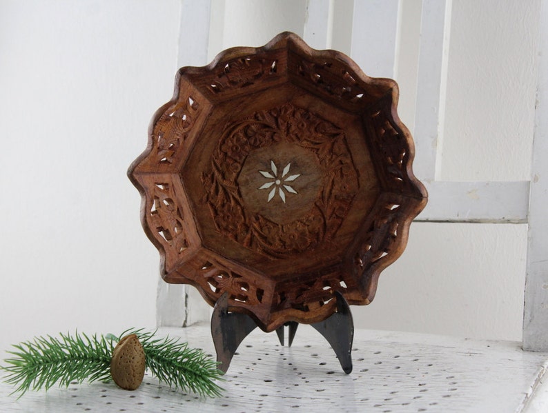 Mid Century Teak wood bowl Tischdekoration 50s very valuable piece of handmade Made in Germany image 1