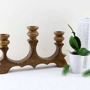 Mid Century Vintage Wooden Candlestick West German 60s Home Decor Table Candle Holder Natural Wood