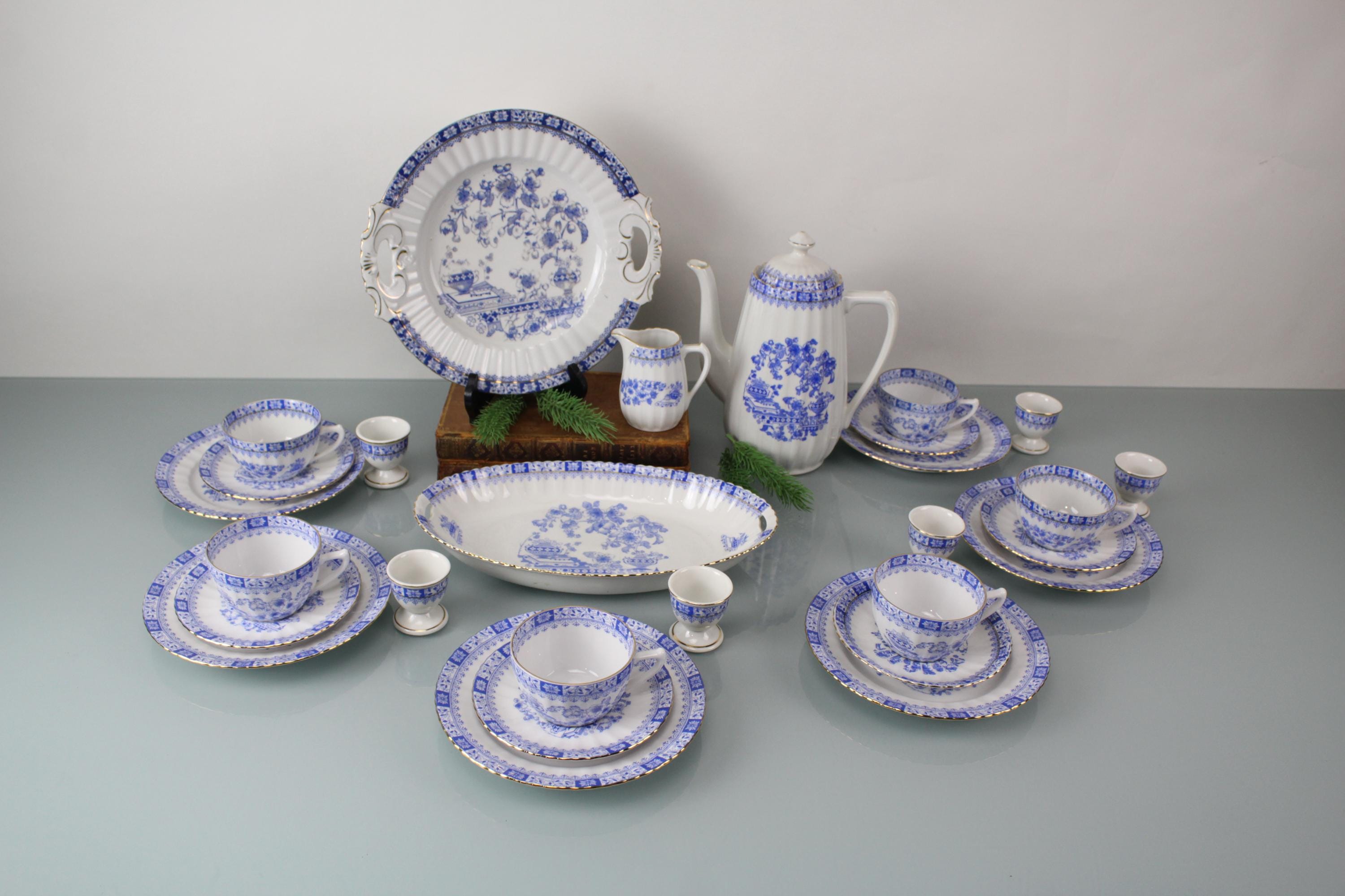 Vintage China Blau Bavaria Porzellan Seltmann Weiden Porzellan Kostbares Porzellan Set
