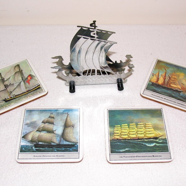 Vintage Coasters with holder Mid Century 1960s Germany . Schuberth West Germany ships Motieve