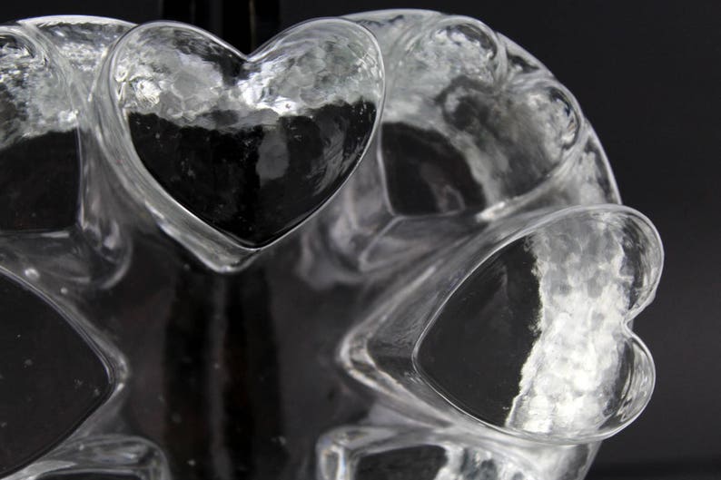Vintage heart shape warmer glass mid century 1970s tealight glass crafts ice glass heart image 3