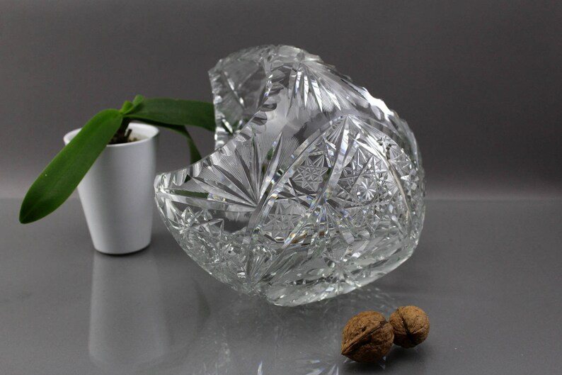 Vintage. Large Glass Lead Crystal Bowl Bowl With Handle Etsy
