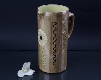 Vintage. Juice jug milk jug ceramic brown with flower pattern with handle handle Vintage decoration handmade