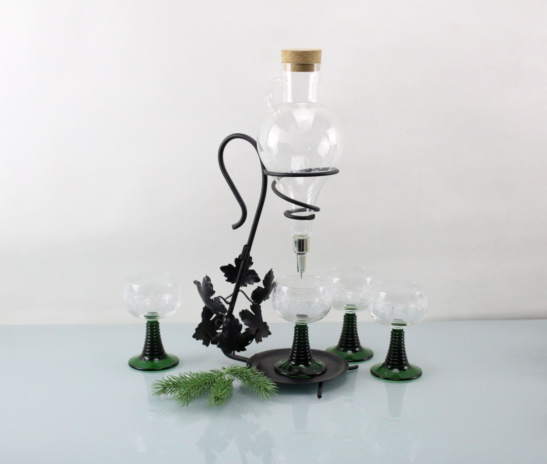 Vintage Wine Dispenser With Four Wine Glasses Roman Glasses Etsy