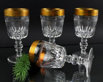 6 pieces antique 20s crystal glasses with gold rim real gold decorations wine glasses crystal
