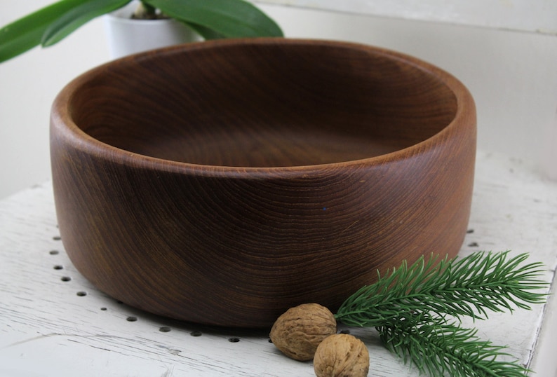 Mid Century Walnut Wood Bowl Table Decoration 60s Very Precious Piece Handmade Made in Denmark image 2