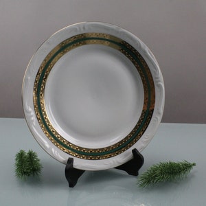 Vintage plate 1 piece Bogucice Made in Poland tableware gold green gold rim porcelain dinner plate