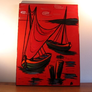 Beautiful Mid Century 70s ceramic picture to hang Wall picture made of ceramic Handmade
