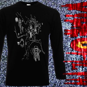 Camisa de manga larga de algodón preencogida con mapa de la cueva del búho de Twin Peaks, serigrafía de David Lynch
