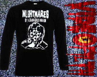 Nightmares In A Damaged Brain 1981 aka Nightmare silkscreen Pre Shrunk Cotton Long Sleeve Shirt silk screen  Video Nasty Gory 80s Slasher