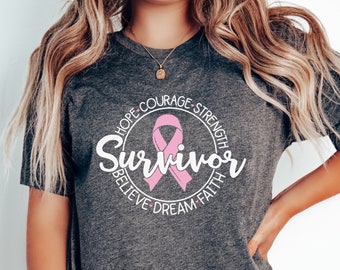 Camisa de sobreviviente de cáncer, regalo de sobreviviente de cáncer de mama, camisa de cinta rosa, camisa de cáncer, regalo de cáncer de mama, camisa de cinta de cáncer