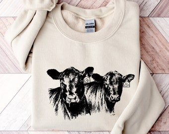 Sudadera de vacas, sudadera de ganado, cuello redondo de vaca, camisa de ganado, regalo de amante de la vaca de rancho de ganado, camisa de vacas divertida, sudadera de novilla