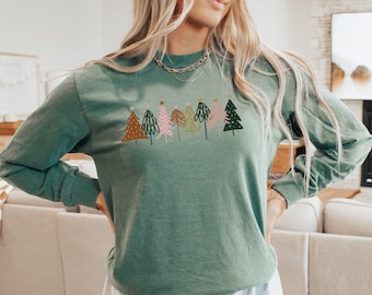 Long Sleeve Christmas Shirt for Women, Womens Long Sleeved Christmas Tees, Christmas Tshirt, Comfort Colors Garment-dyed Long Sleeve T-Shirt