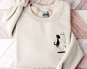 Ghost Cat Sweatshirt, Cat Lover Halloween Sweater, Cat Lover Fall Sweatshirt, Halloween Sweatshirt for Cat Lover, Cat Sweater, Ghost Shirt