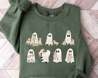 Womens Fall Sweatshirt, Ghost Dogs Sweater, Ghost Dog Crewneck, Dog Lover Gift, Ghost Sweatshirt, Womens Cute Halloween Crewnecks