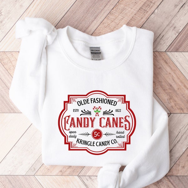 Olde Fashioned Candy Canes Sweatshirt, Christmas Candy Cane Sweater, Christmas Shirts for Women, Retro Vintage Christmas Sweater, Xmas Shirt