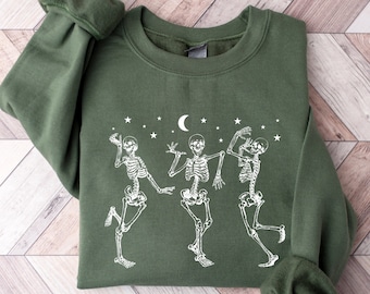 Dancing Skeletons Sweatshirt, Halloween Sweatshirt, Halloween Crewneck, Fall Sweater, Fall Sweatshirt for Women, Skeleton Sweatshirt Shirt