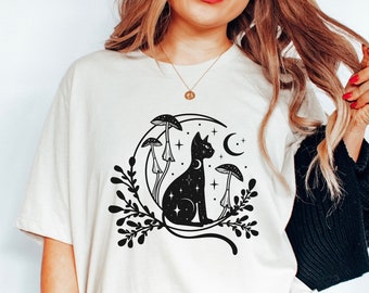 Celestial Cat Shirt, Womens Cat Shirt, Cat TShirt, Moon T-shirt, Moon Shirts, Yoga Shirt, Spiritual Gifts, Witchy Shirt, Cat Tees, Moon Tees