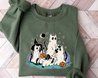 Halloween Cats Sweatshirt, Halloween Sweatshirt, Cat Sweatshirt, Cat Ghost Sweatshirt, Halloween Sweater, Spooky Season, Fall Sweatshirts
