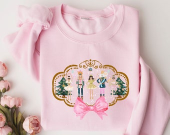 Pink Nutcracker Sweatshirt, Vintage Style Pink Christmas Sweatshirt for Women, Womens Christmas Sweater, Vintage Christmas Nutcracker Shirt