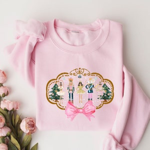 Pink Nutcracker Sweatshirt, Vintage Style Pink Christmas Sweatshirt for Women, Womens Christmas Sweater, Vintage Christmas Nutcracker Shirt