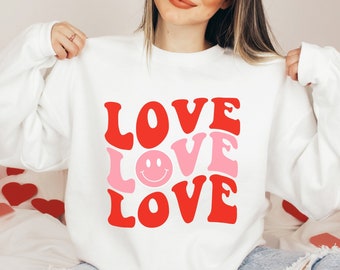 Retro Love Sweatshirt, Womens Valentine's Day Sweatshirt, Valentines Day Sweater, Valentines Day Crewneck, Valentines Shirt for Women