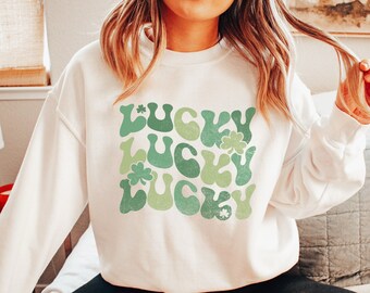 Retro Lucky Sweatshirt, Grunge Distressed St. Patricks Day Sweater, St Patricks Shirt, St Patricks Day Crewneck, Womens St Paddys Day Shirt