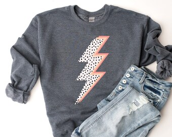 VSCO Crewneck, Lighting Bolt Sweatshirt, Leopard Lightning Bolt Crewneck, Retro Sweatshirt, Leopard Sweatshirt, Cheetah Print Sweatshirt