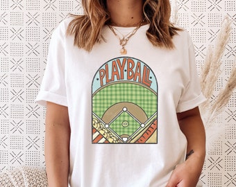 Retro Play Ball Shirt, Retro Baseball Shirt, Vintage Style Baseball TShirt, Baseball Tees for Women, Womens Baseball Top, Baseball Gameday