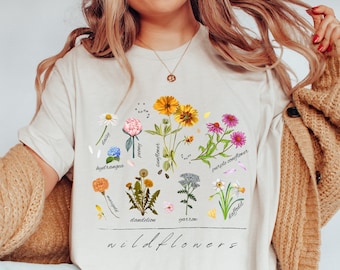 Wildflowers Shirt, Flower Shirt, Flower Species Shirt, Earthy Vibes Shirt, Flower Names TShirt, Sunflower Tee, Botanical Shirt, Wild Flowers
