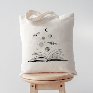 Books and Space Canvas Tote Bag | Book Bag | Library Books Bag | Tote Bags
