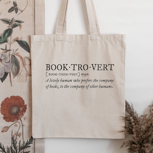 Booktrovert Definition Tote Bag, Bookish Gift, Library Book Bag, Canvas Totes, Library Bags, Gift for Book Lover, Introvert Gifts