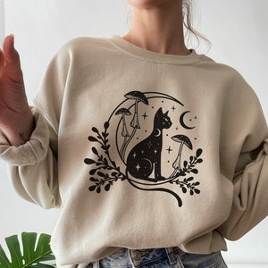 Celestial Cat Sweatshirt, Womens Crewneck Sweatshirt, Moon Sweatshirt, Yoga Sweatshirt, Spiritual Sweatshirt, Witchy Shirt, Gifts for Her
