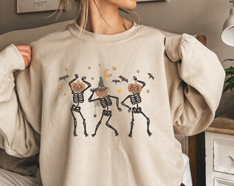 Dancing Skeletons Sweatshirt, Fall Sweatshirt, Halloween Sweatshirt, Fall Sweater, Skeleton Pumpkin Sweater, Fall Shirt, Halloween Shirts