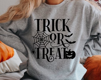 Trick or Treat Sweatshirt, Halloween Sweatshirt, Womens Halloween Sweatshirt, Halloween Crewneck Sweatshirts for Women, Fall Sweater