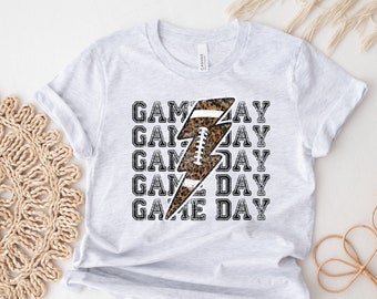 Gameday Football Shirt, Game Day Leopard Lightning Bolt Shirt, Football Game Shirt, Football TShirts, Football Tees,  Womens Football Shirts