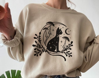 Celestial Cat Sweatshirt, Womens Crewneck Sweatshirt, Moon Sweatshirt, Yoga Sweatshirt, Spiritual Sweatshirt, Witchy Shirt, Gifts for Her