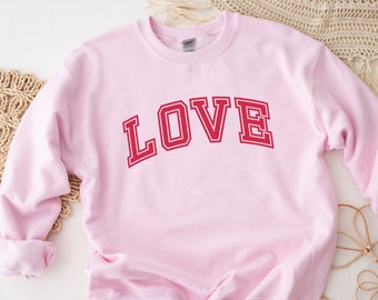 LOVE Varsity Sweatshirt, Love Sweater, Love Crewneck, Cute Valentine Sweater, Valentines Day Sweatshirt, Vday Shirts for Women, Valentine