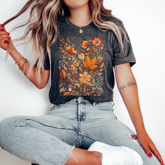 Fall Floral Shirt, Womens Fall Shirts, Fall Wildflowers Autumn Shirt, Fall Flowers Shirt, Fall colors Shirt, Womens Fall Tee, Autumn Apparel