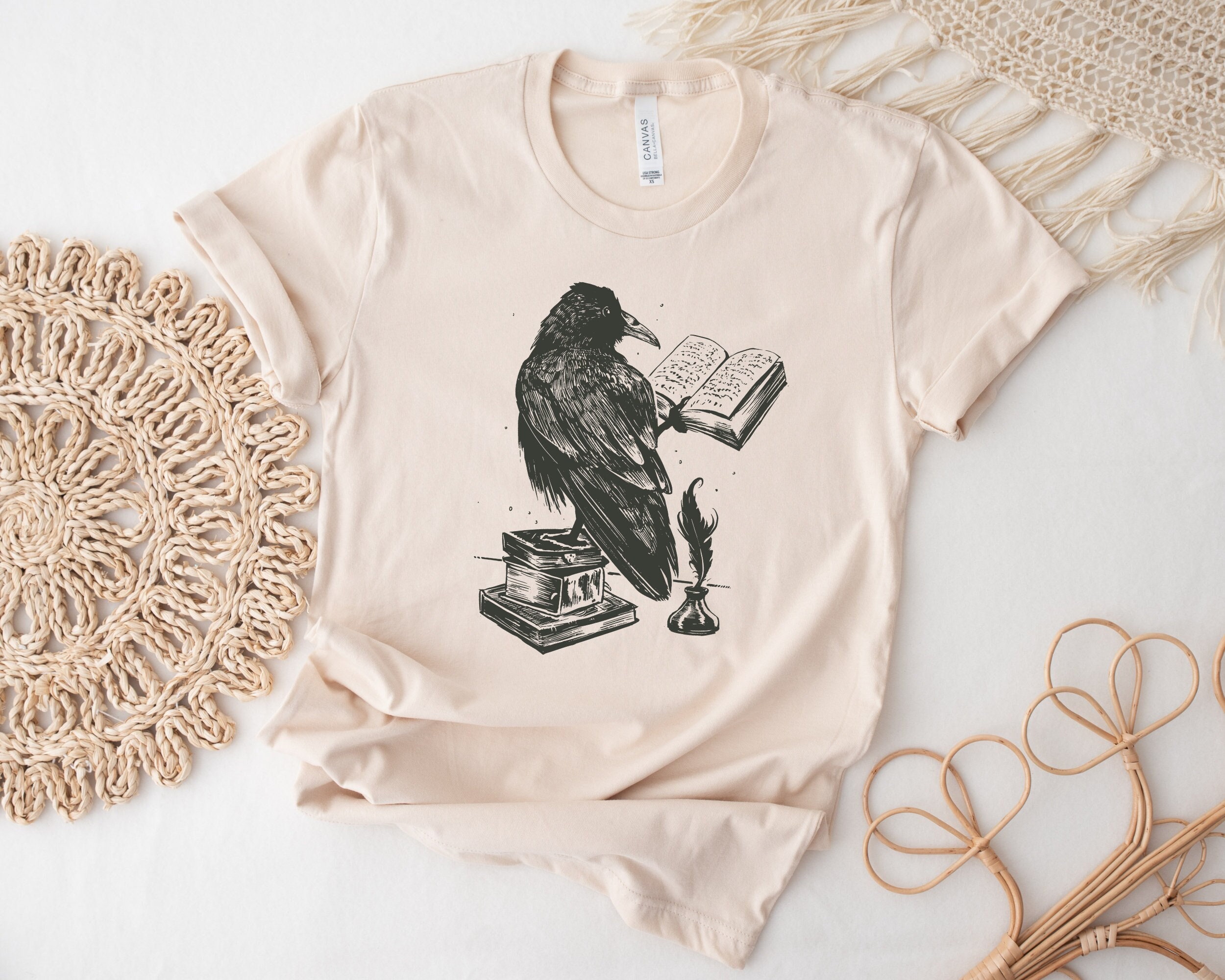 Raven Reading a Book Shirt, Raven Shirt, Crow Shirt, Covid Shirt, Book Shirt, Dark academia Clothing, Literature Shirt, Forestcore Clothing
