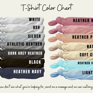 Puede incluir: Carta de colores de camiseta que muestra 14 colores diferentes, incluyendo blanco, ceniza, plata, gris deportivo, gris oscuro, negro, azul marino jaspeado, malva jaspeado, rosa, melocot&oacute;n jaspeado, natural, crema suave, azul hielo jaspeado y azul claro.