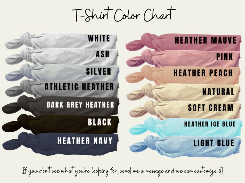 Puede incluir: Carta de colores de camiseta que muestra 14 colores diferentes, incluyendo blanco, ceniza, plata, gris deportivo, gris oscuro, negro, azul marino jaspeado, malva jaspeado, rosa, melocot&oacute;n jaspeado, natural, crema suave, azul hielo jaspeado y azul claro.
