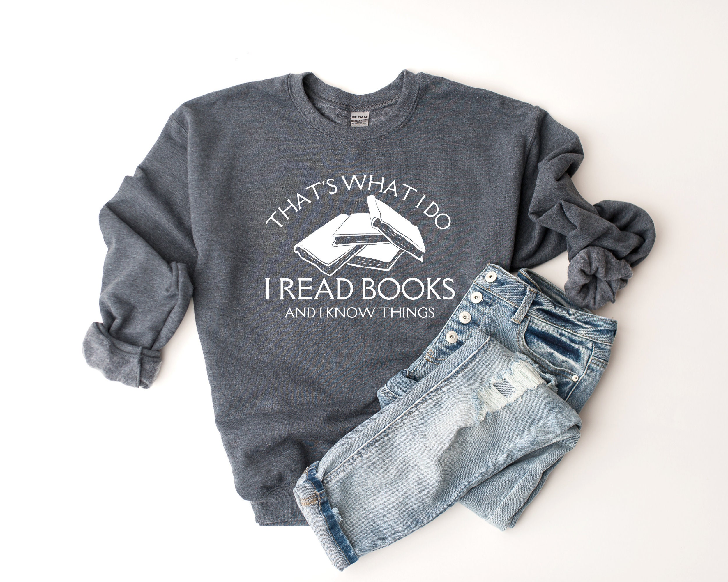 thumbnail image 2 of Women's 'That's What I Do I Read Books' Thin Sweatshirt - Cotton Blend Long Sleeve Graphic Top 2 of 11