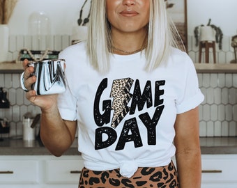 Game Day Leopard Lightning Bolt Shirt, Gameday Shirt, Womens Sports Shirt, Baseball Shirt, Football Shirt, Basketball Shirt, Gameday Tee