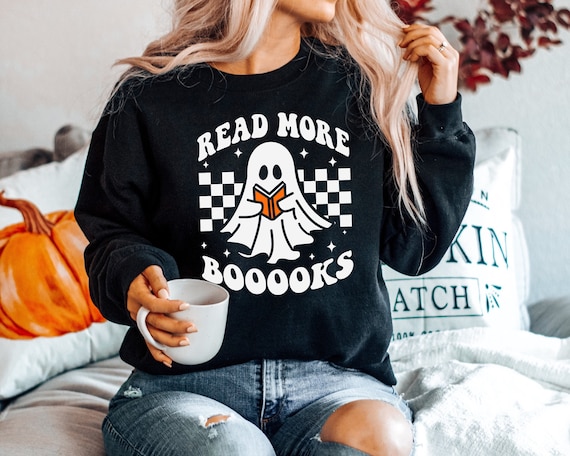 Read More Booooks Ghost Reading Book Sweatshirt, Teacher Halloween Shirt, Reading Ghost Shirt, Cute Halloween Sweater, Fall Sweatshirt,