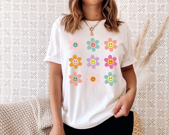 Retro Shirt Flowers Shirt Retro Flower Shirt Flower Smile Faces