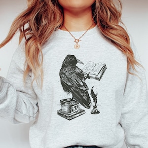 Raven Reading a Book Sweatshirt, Book Sweatshirt, Bookish Crewneck, Raven Shirt, Book Shirt, Dark Academia Sweatshirt