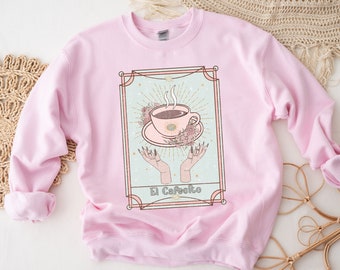 El Cafecito Loteria Card Sweatshirt, Cafecito Crewneck, Hispanic Shirt, Spanish Sweatshirt, The Coffee Tarot Sweater, Cafecito and Chisme