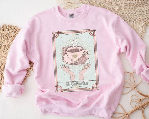 El Cafecito Loteria Card Sweatshirt, Cafecito Crewneck, Hispanic Shirt, Spanish Sweatshirt, The Coffee Tarot Sweater, Cafecito and Chisme