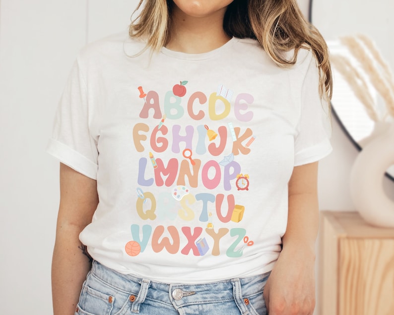 Cute ABCs Shirt, ABC T-Shirt, Alphabet Shirt, Preschool Teacher Shirt, Kindergarten Teacher Shirt, Pre-K Teacher Shirt, Nursery Teacher Tees imagem 1